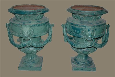 PAIR OF EGYPTIAN REVIVAL IRON URNS 145273