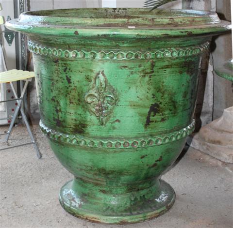 LARGE FRENCH ANDUZE GREEN GLAZED 1452a5