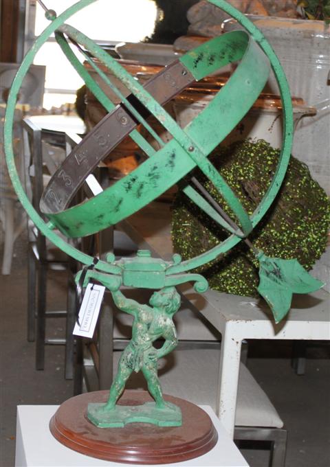 GREEN PAINTED IRON ARMILLARY SPHERE 1452c3
