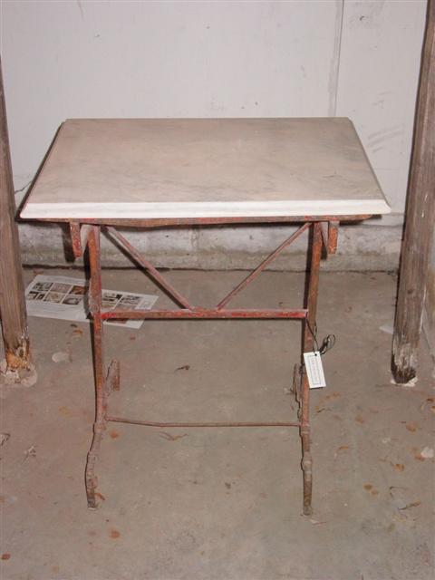 MARBLE TOP IRON TABLE h 28 w 26 d 21 in  145333