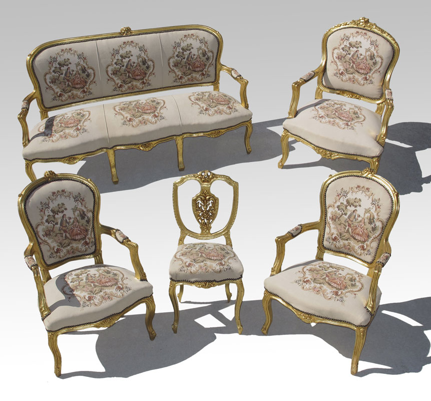 5 PC FRENCH CARVED GOLD GILT PARLOR 1453b3