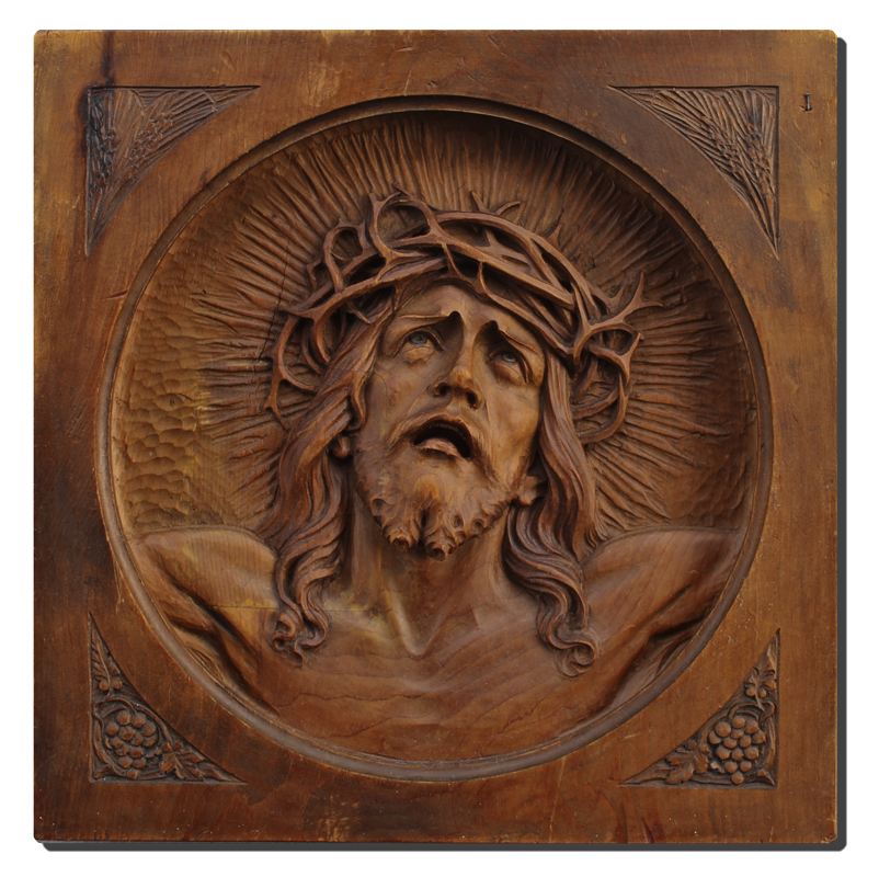 CARVED WOOD RELIEF PLAQUE OF CHRIST 1453b9