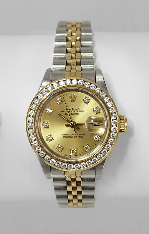 LADIES 18K ROLEX DIAMOND BEZEL 1453dc