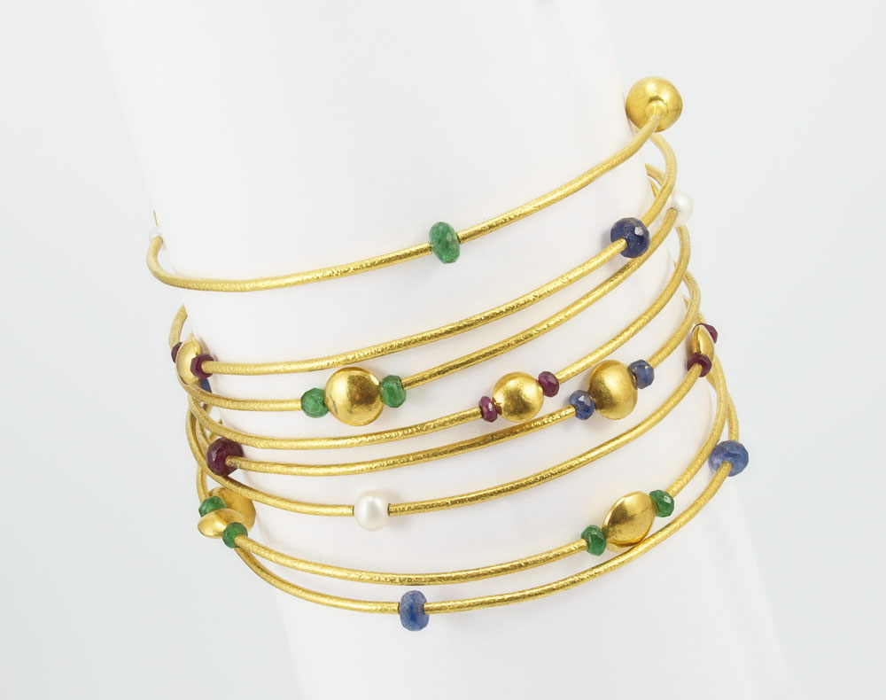 24K GEMSTONE WRAP BANGLE BRACELET: