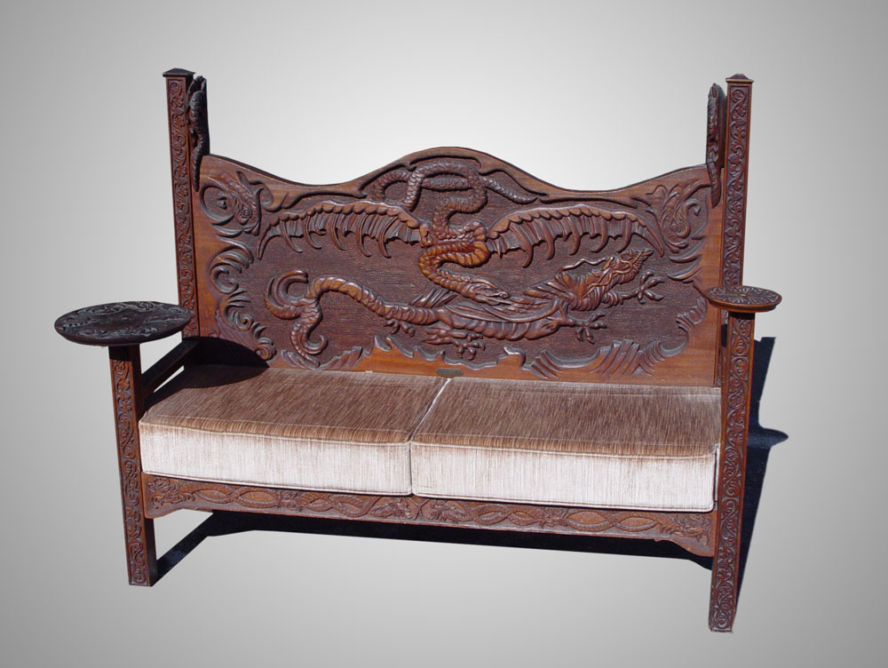 MOST UNUSUAL CARVED DRAGON SETTLE  1453fb