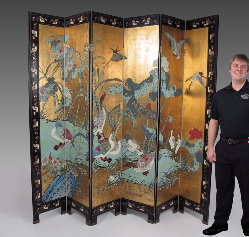 6 PANEL COROMANDEL SCREEN: Birds