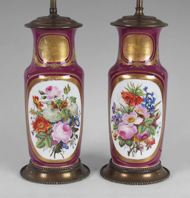 PAIR OLD PARIS PORCELAIN LAMPS: