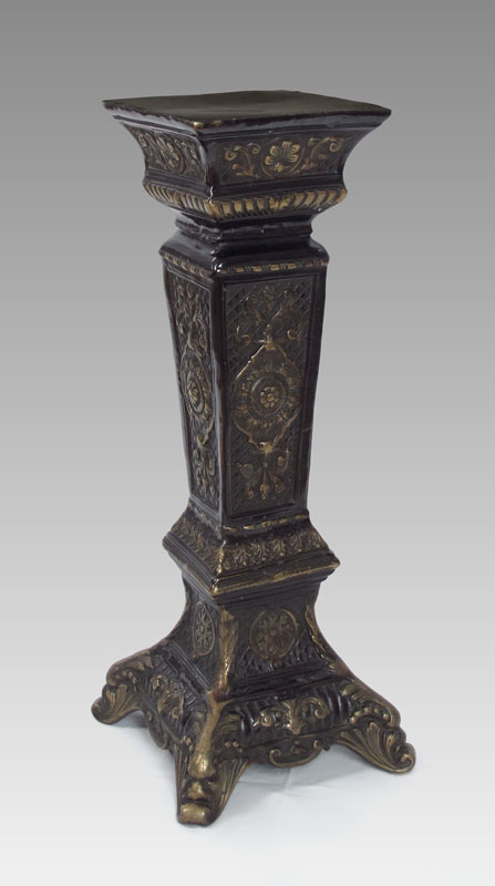 PATINATED BRASS PEDESTAL: Embossed