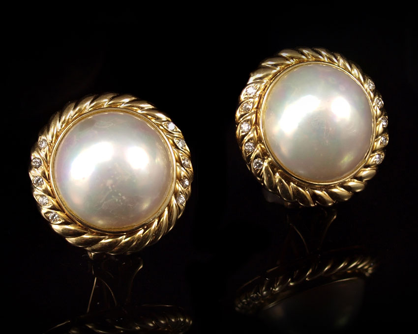 14K MABE PEARL DIAMOND EARRINGS  145422