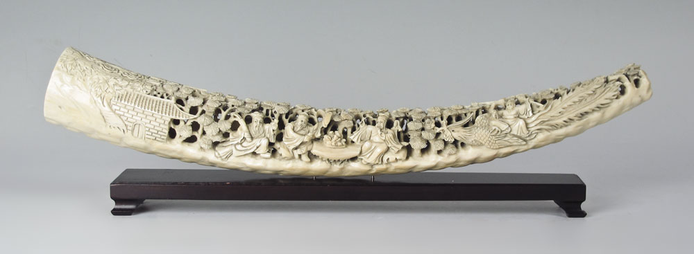 CARVED IVORY TUSK: Highly detailed