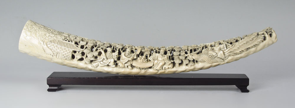 CARVED IVORY TUSK: Highly detailed carved