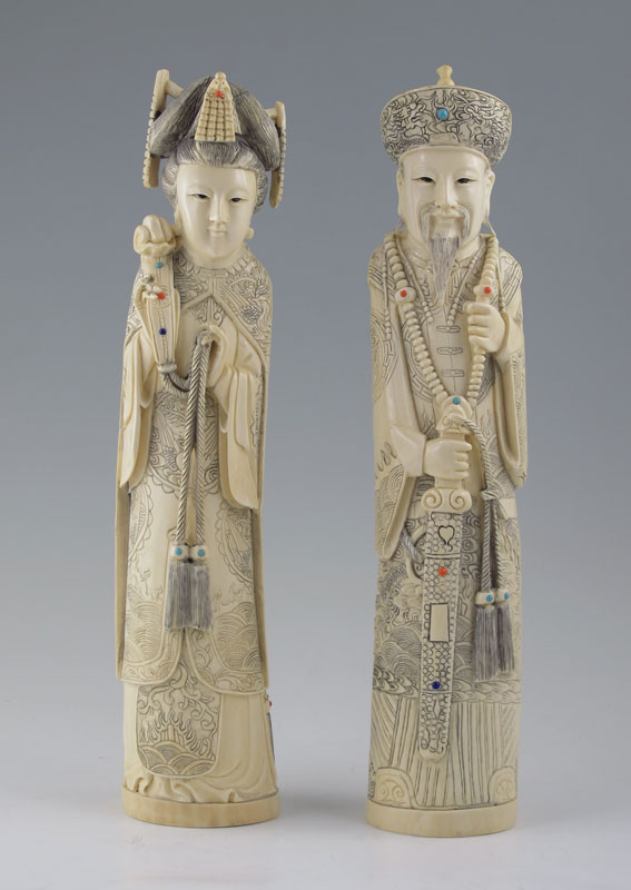 CARVED IVORY KING AND QUEEN TUSKS: