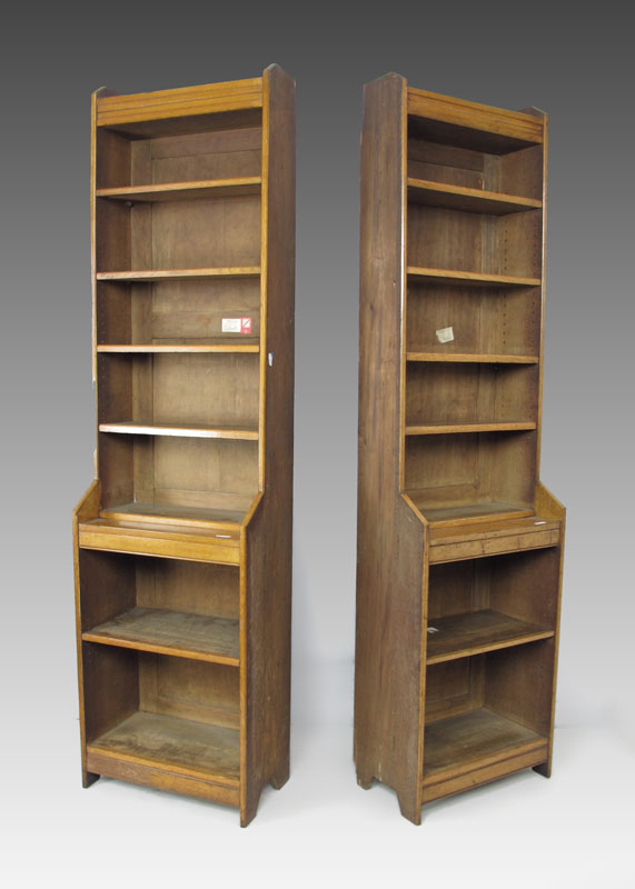 PAIR TALL OAK BOOKCASES SALVAGED