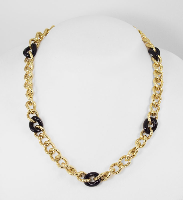 TWO 14K GOLD AND ONYX NECKLACES  14546e