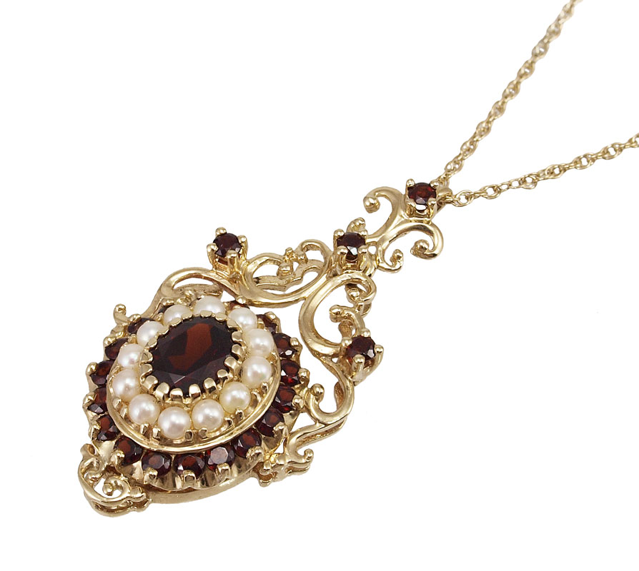 14K GARNET & PEARL VICTORIAN STYLE