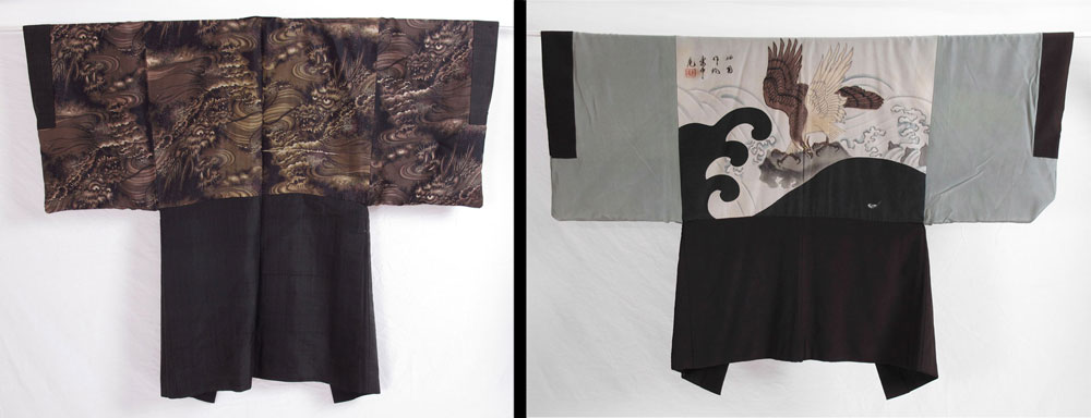 2 KIMONOS 1960 S BLACK JAPANESE 1454aa