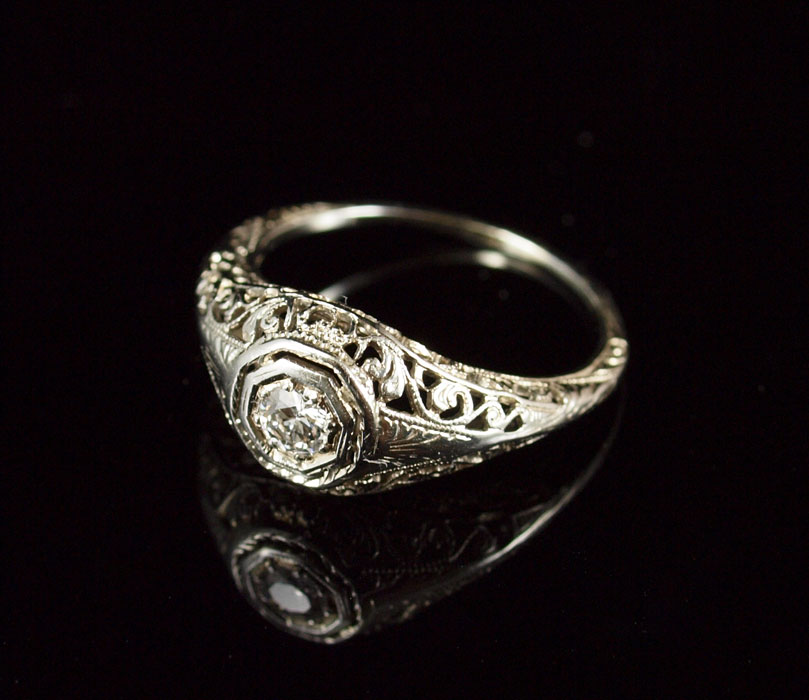 18K FILIGREE DIAMOND RING 18K 1454a7