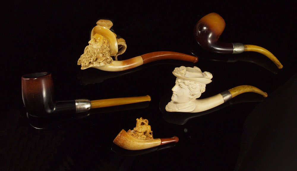 5 CARVED MEERSCHAUM AMBER STERLING 145507