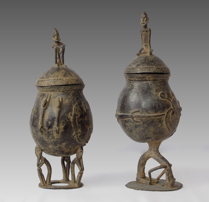 TWO AFRICAN BRONZE DOGON LIDDED 145541