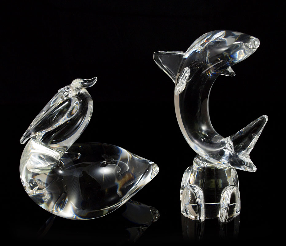 STEUBEN CRYSTAL FIGURINES: Both signed