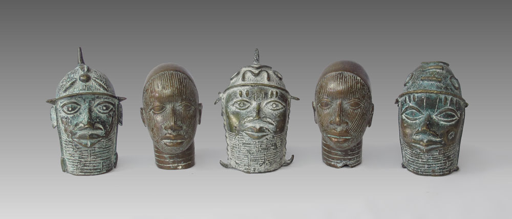 LOT OF 5 AFRICAN BRONZE HEADS TO