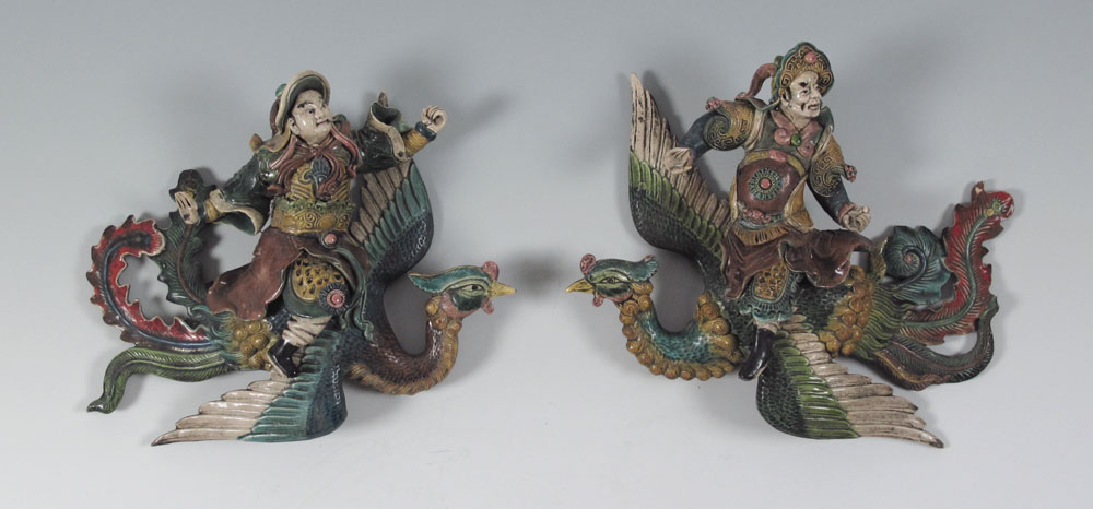 PAIR CHINESE POLYCHROME FIGURAL