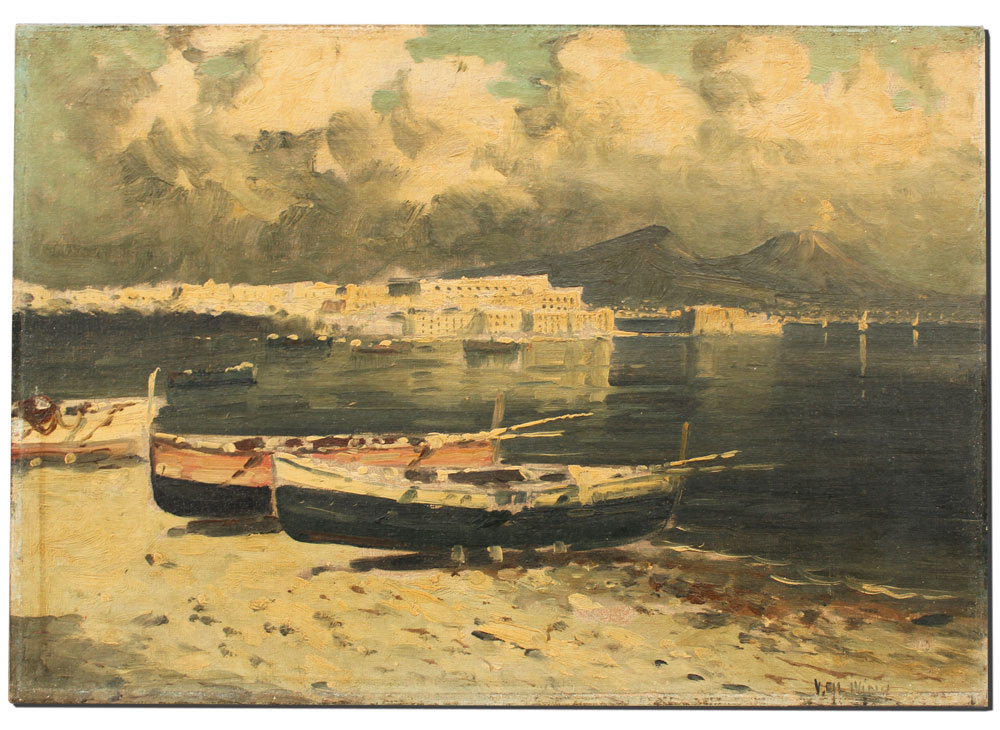 ILLEGIBLY SIGNED ITALIAN COASTAL PAINTING: