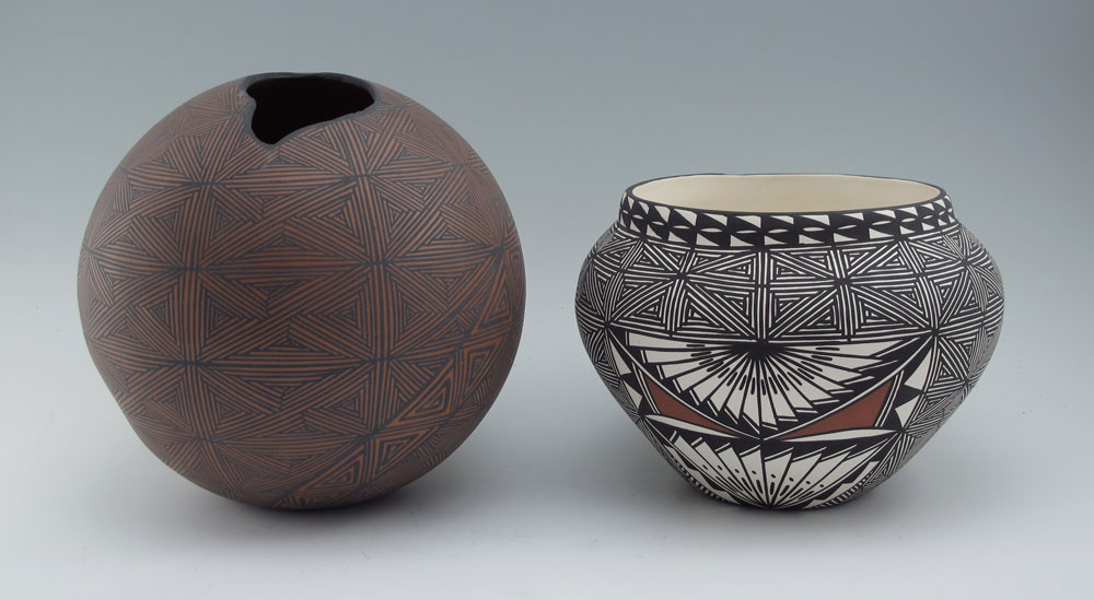 2 SOUTHWEST ACOMA POTTERY POTS: