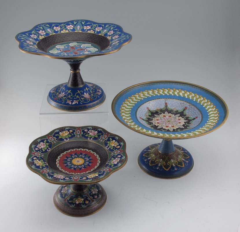 GROUP OF 3 CHINESE CLOISONNE TAZZA: