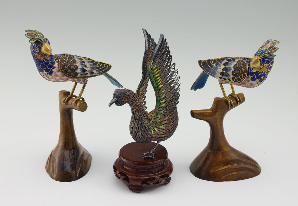 3 CHINESE CLOISONNE FIGURES OF