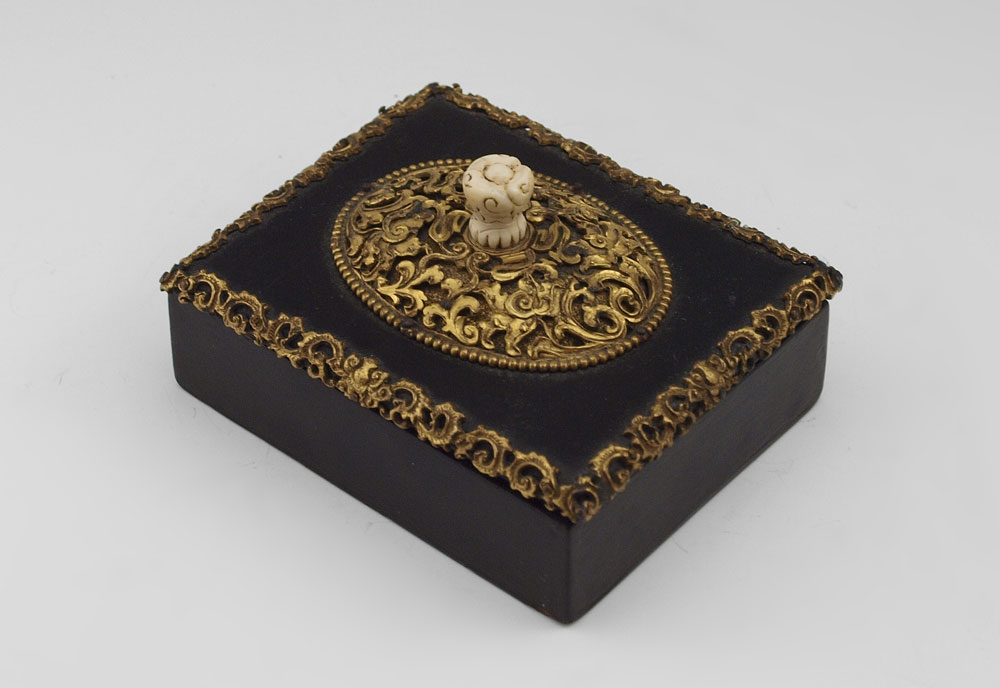 ORMOLU AND IVORY STAMP BOX Wood 14565d