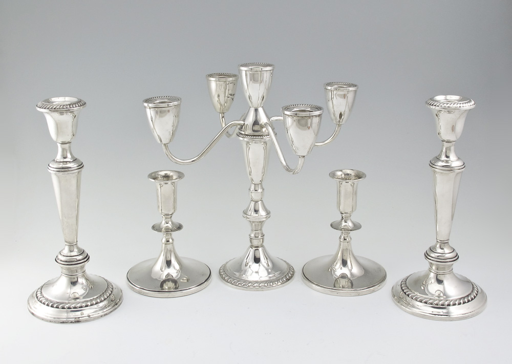 COLLECTION OF WEIGHTED STERLING CANDLESTICKS: