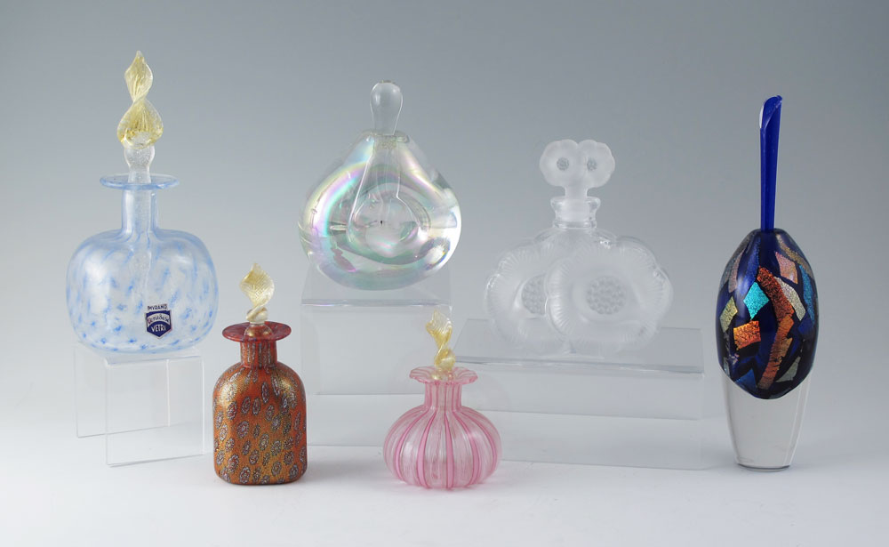 6 ART GLASS PERFUME BOTTLES: Murano