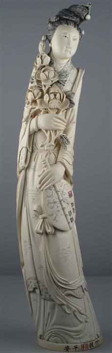 CHINESE IVORY TUSK FIGURE OF A MAIDEN