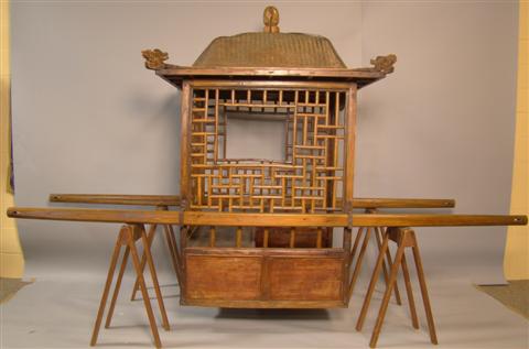 CHINESE CARVED ELMWOOD SEDAN CHAIR