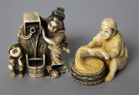 TWO JAPANESE IVORY NETSUKE late 14575c