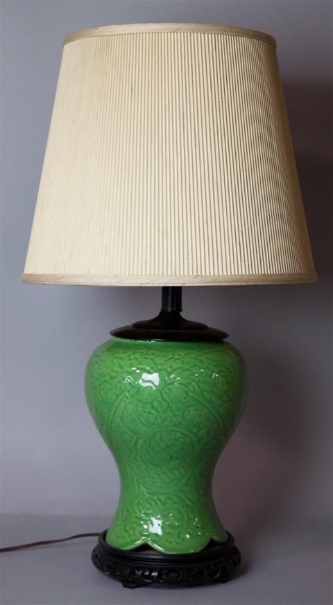 JAPANESE CARVED CELADON LAMP the