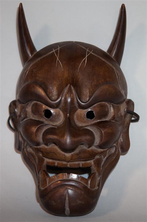 JAPANESE WOOD HANNYA MASK carved as