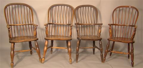 FOUR ELMWOOD AND YEWWOOD WINDSOR ARMCHAIRS