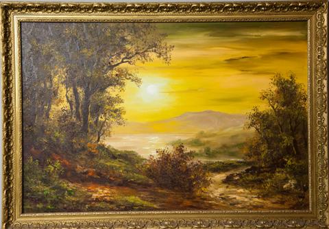 SUN OVER THE LAKE Oil on canvas: