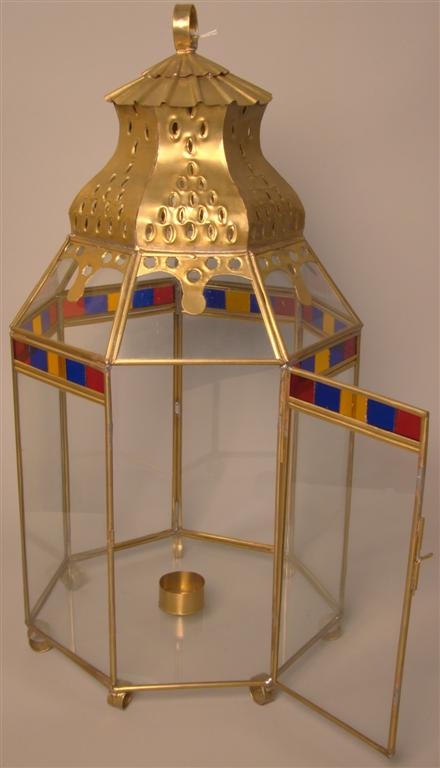 BRASS AND GLASS LANTERN of typical form