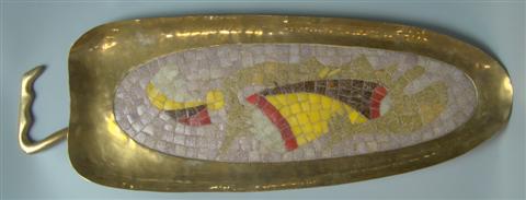 MEXICAN BRASS TRAY WITH MOSAIC 14590f