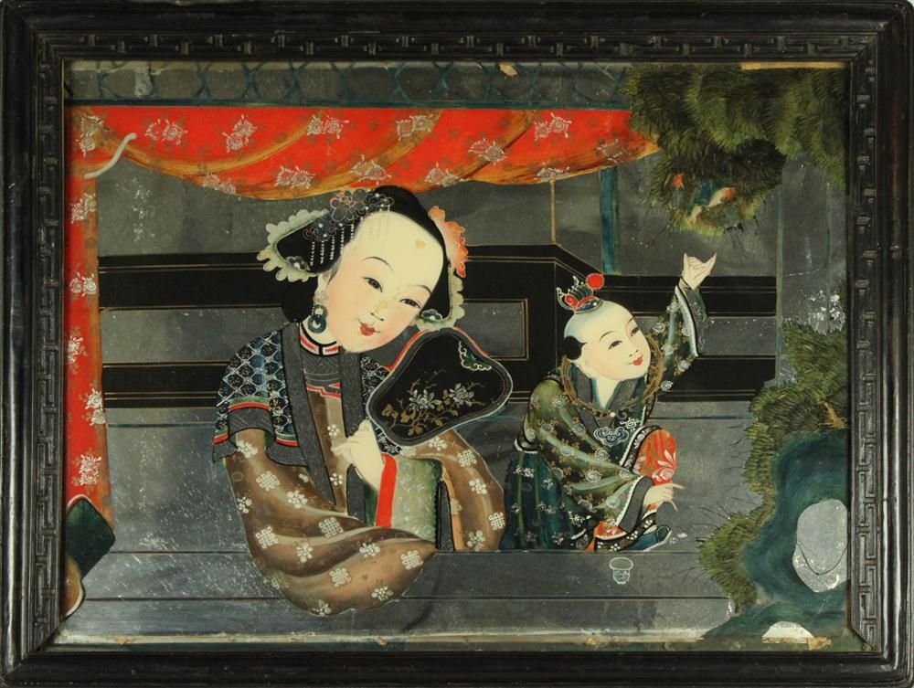 CHINESE REVERSE GLASS PAINTING OF A