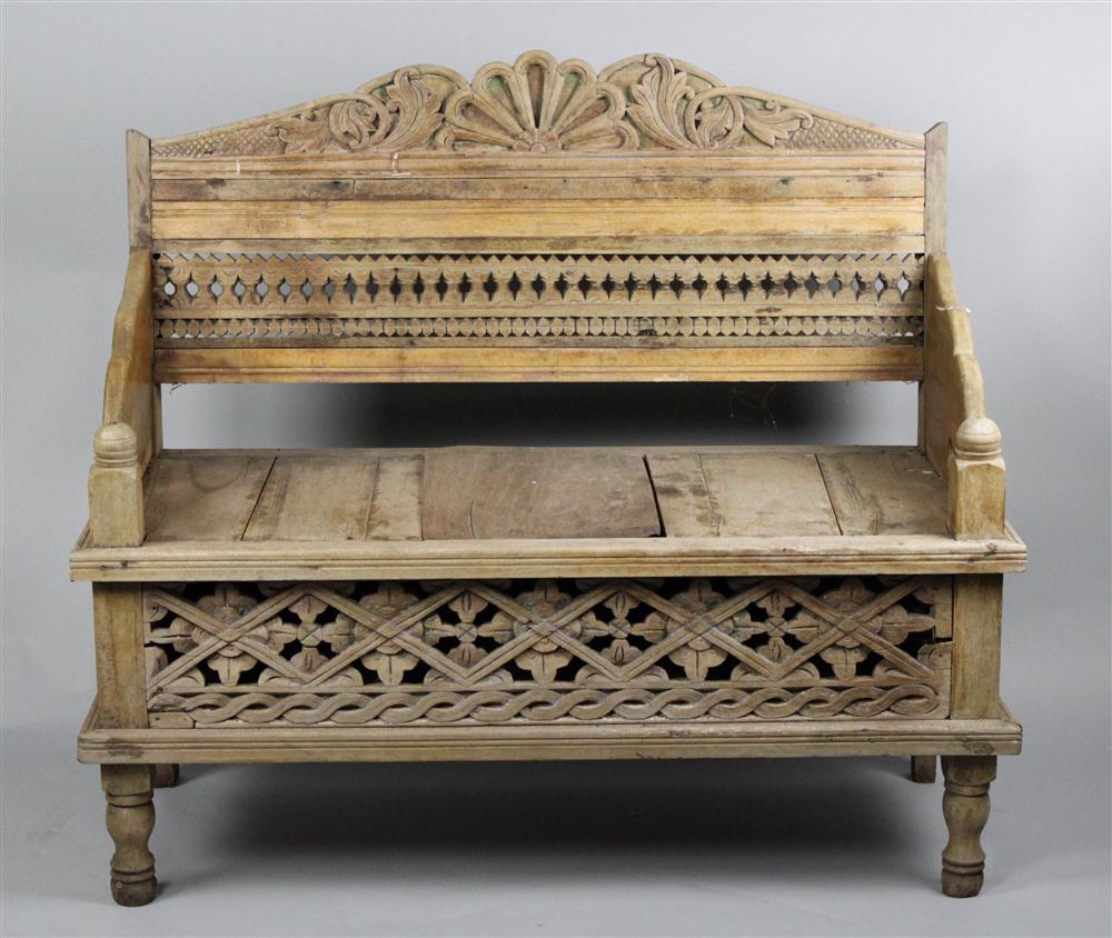 ANGLO INDIAN CARVED WOOD HALL BENCH