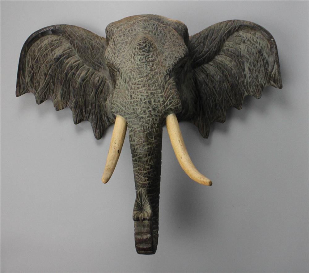 THAI CARVED ACACIA ELEPHANT HEAD 1459b2