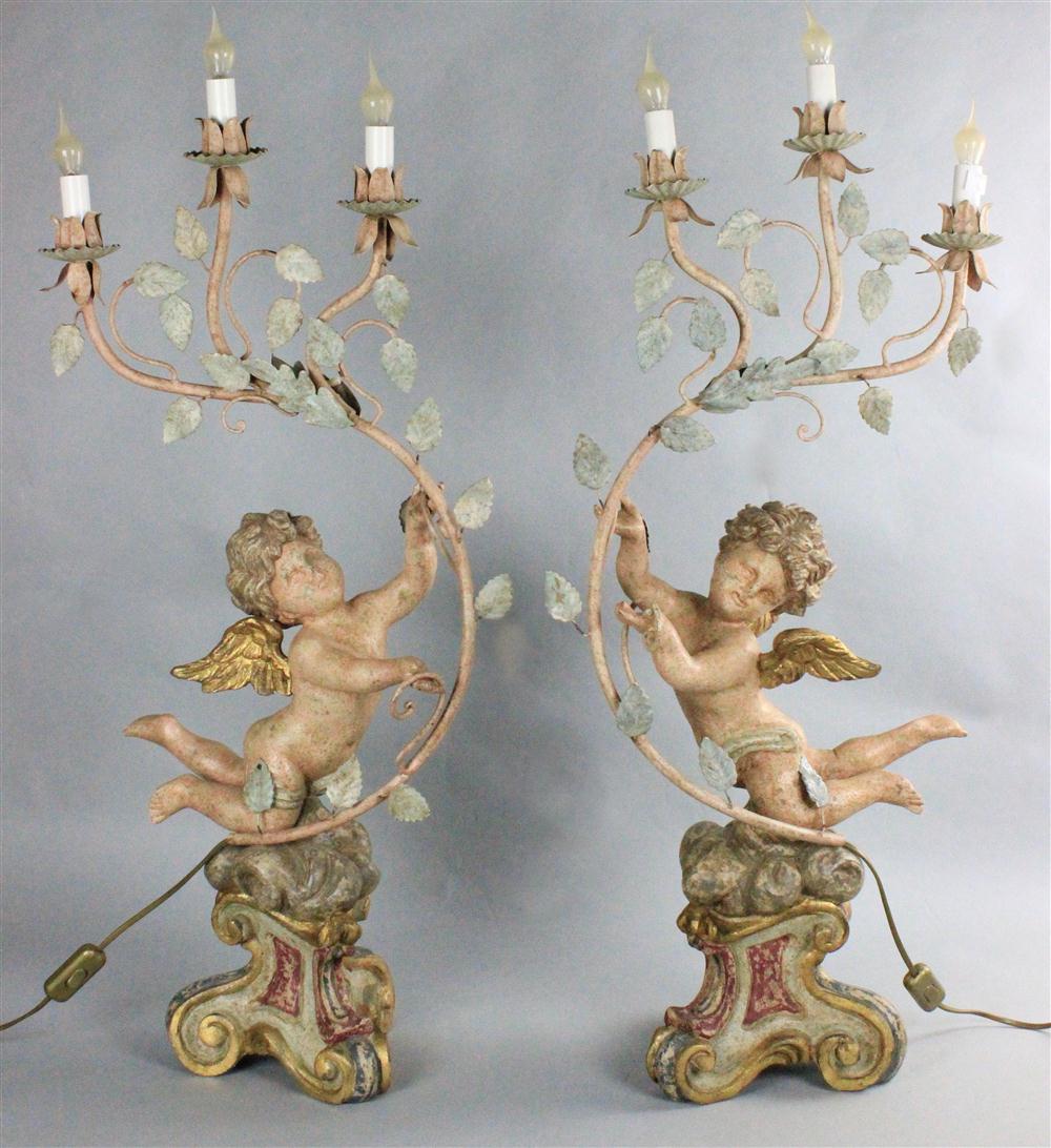 A PAIR OF PAINTED AND GILTWOOD