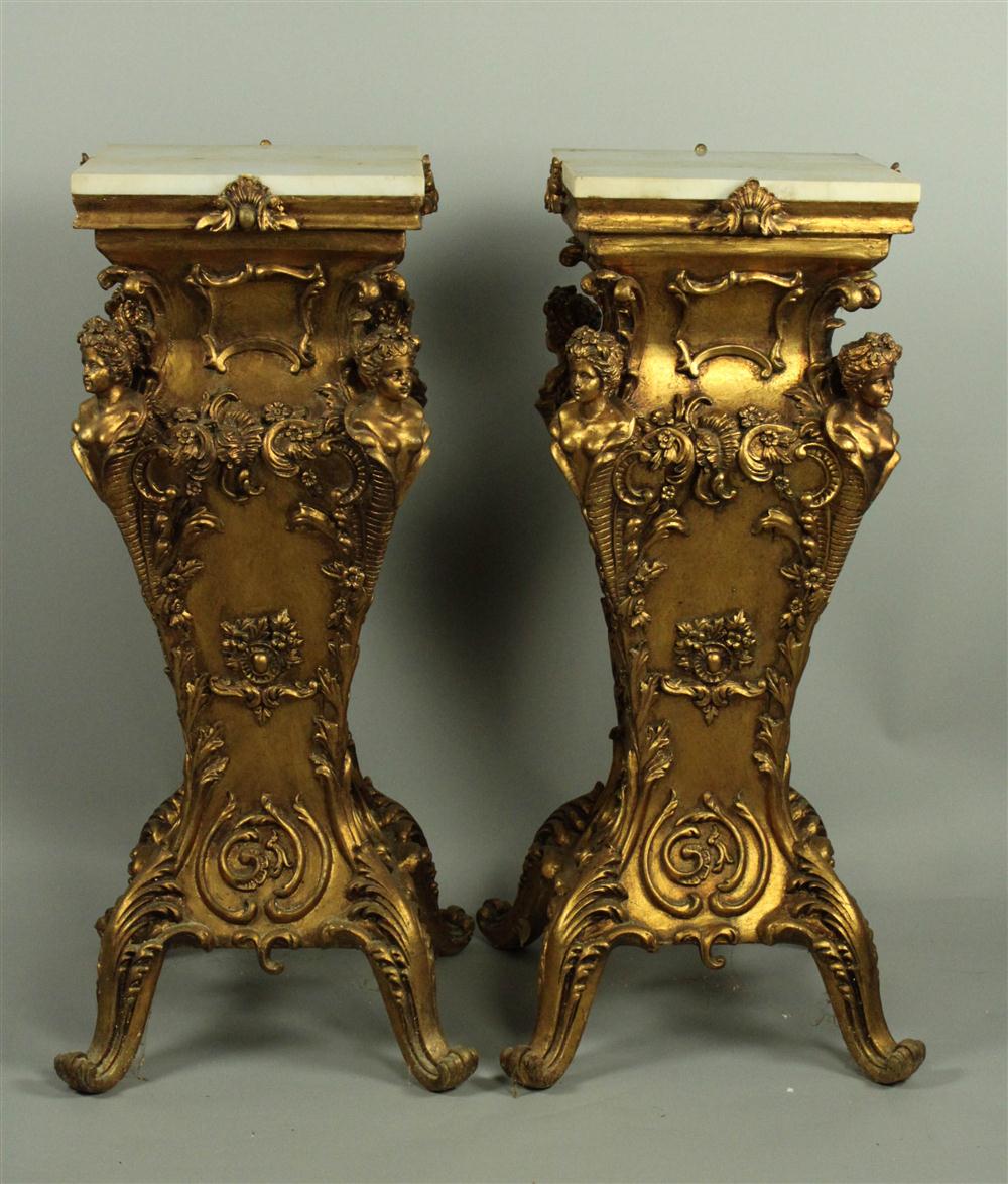 PAIR OF REGENCE STYL GILT AND MARBLE