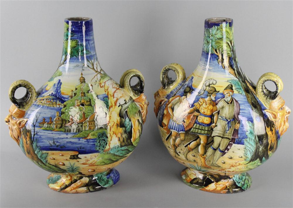 PAIR OF ITALIAN MAIOLICA TWO HANDLED 145a13