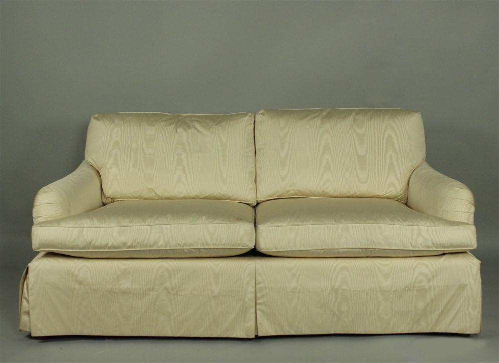 BAKER MOIRE UPHOLSTERED SOFA h 34 w 70 25 d 21 50 in  145a85