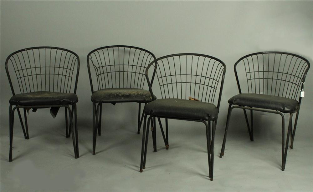 FOUR BLACK WROUGHT IRON CHAIRS